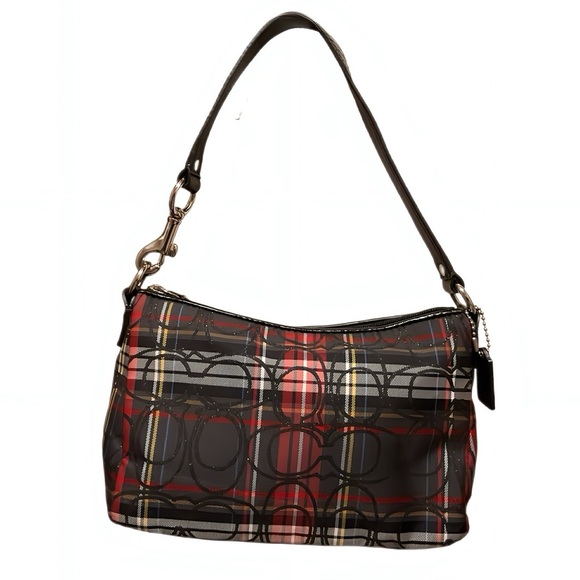 Coach Poppy Tartan Plaid Shoulder Bag with hangtag- Red and Black - Picture 1 of 16